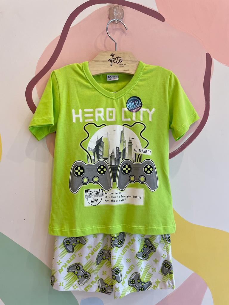 Pijama Manga Curta Shorts Fakini Infantil Menino Joystick