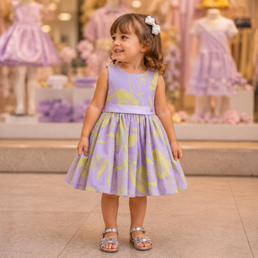 Vestido regata menina Tule Flores Roxo Verde