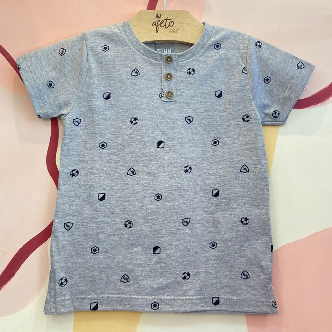 Camiseta Manga Curta Tiny Joy Infantil Menino Botoes Futebol