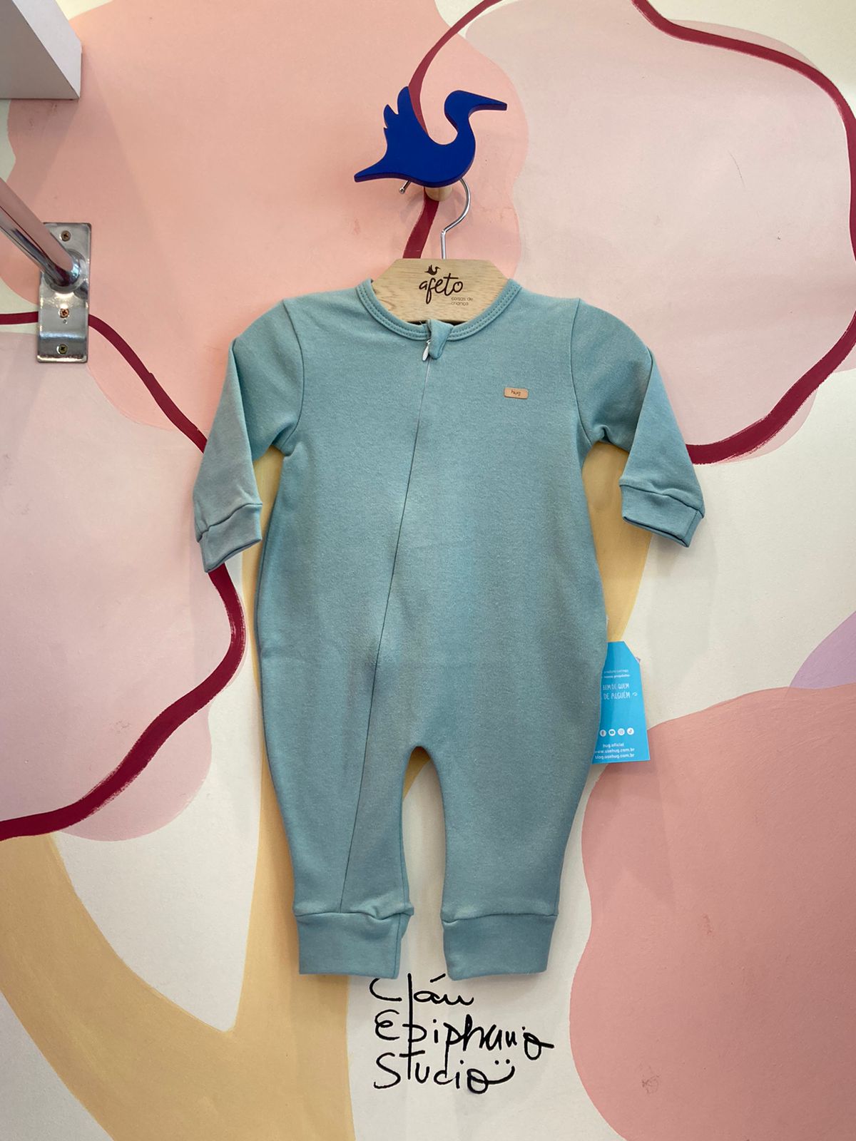 Macacao Manga Longa Hug Infantil Unissex Suedine Liso Ziper Verde