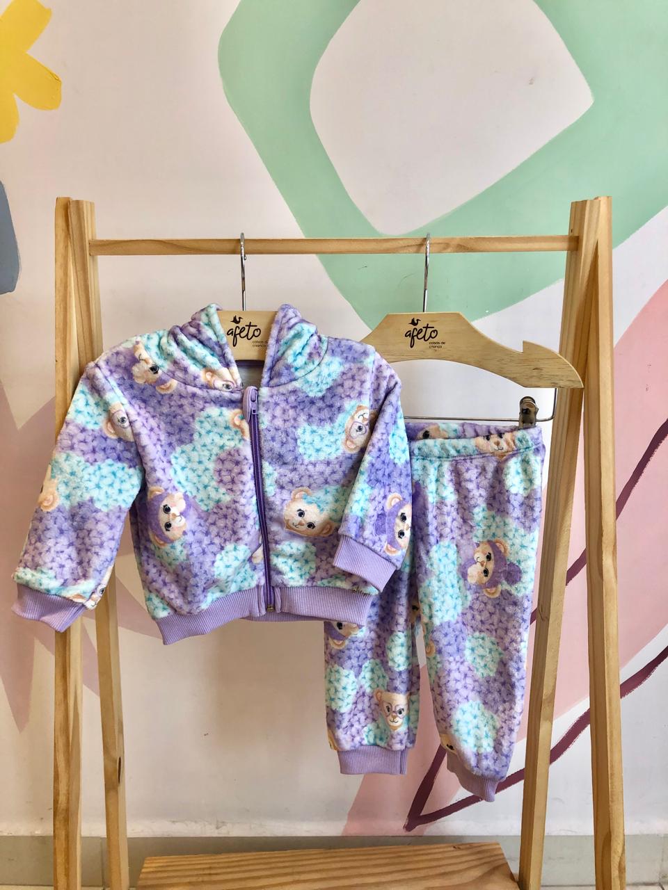 Conjunto manga longa Calça menina Bograntex Peluciado Ursinhos