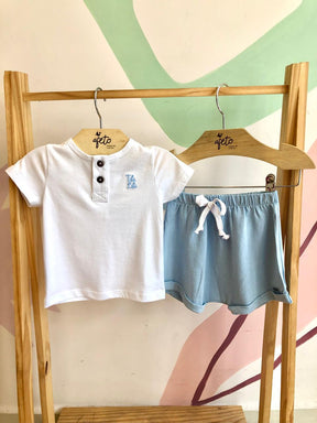 Conjunto manga curta shorts menino Ale Kids Linho Botoes