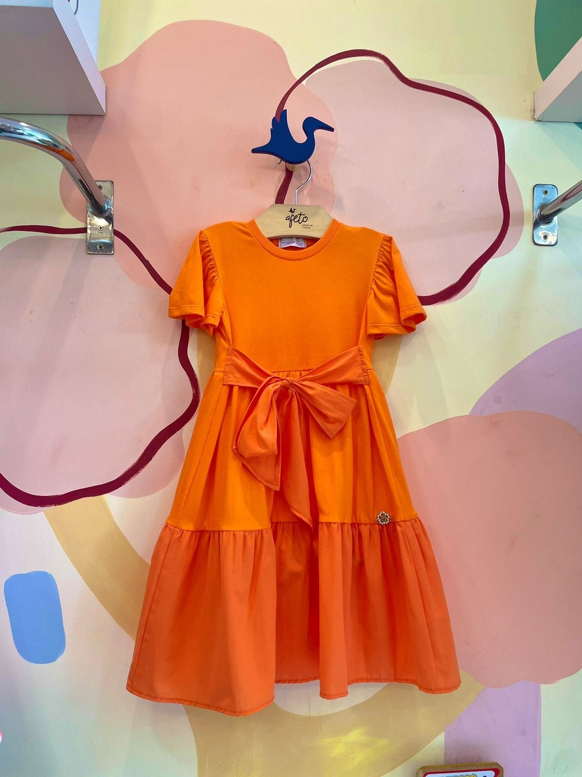 Vestido manga curta menina 3 Marias Laço Laranja