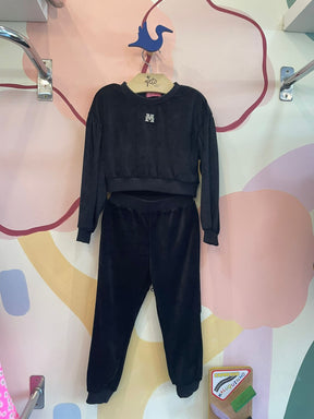 Conjunto manga longa Calça menina Momi Veludo Preto