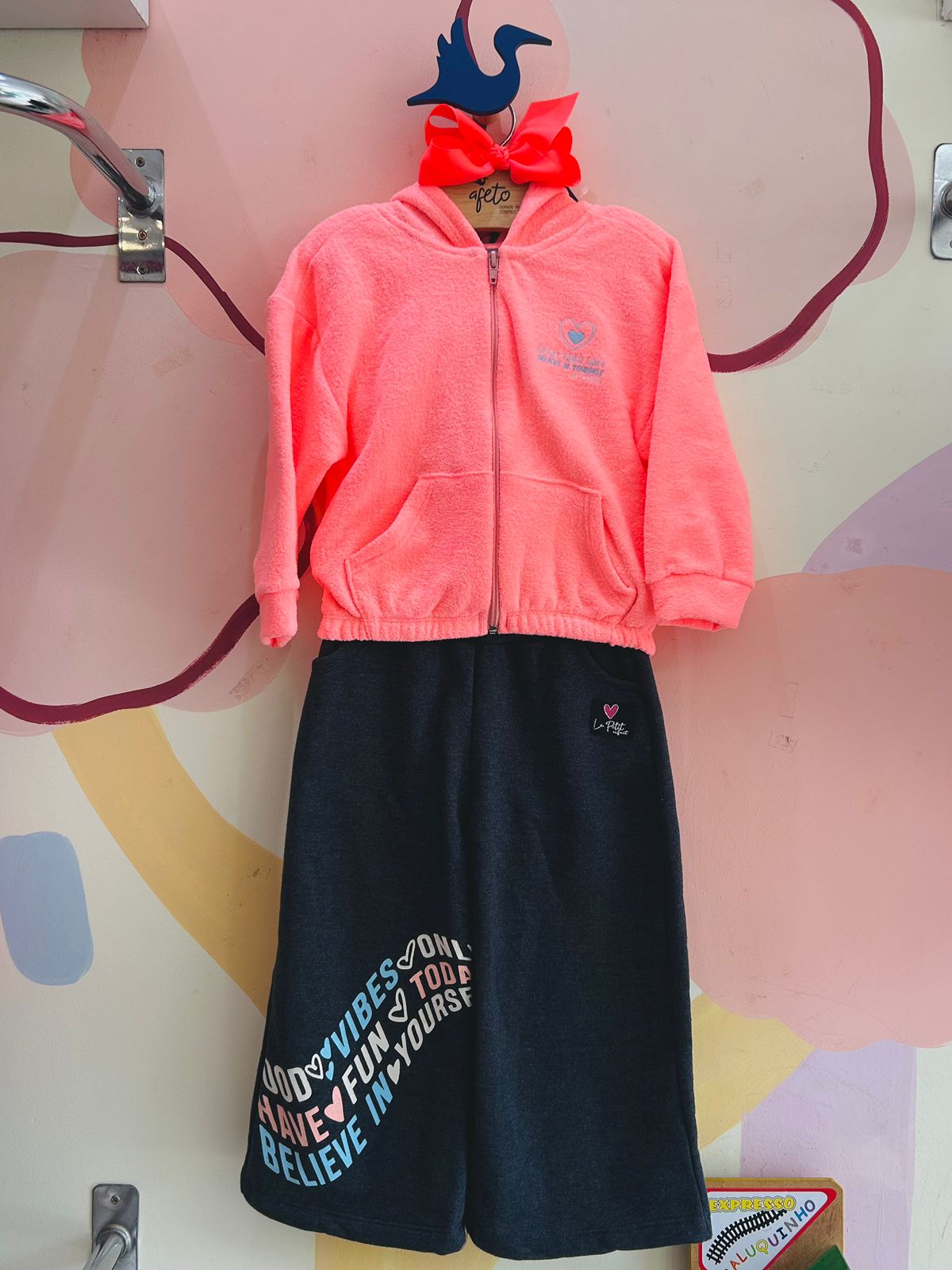 Conjunto Manga Longa Calça menina Neon Flanelado