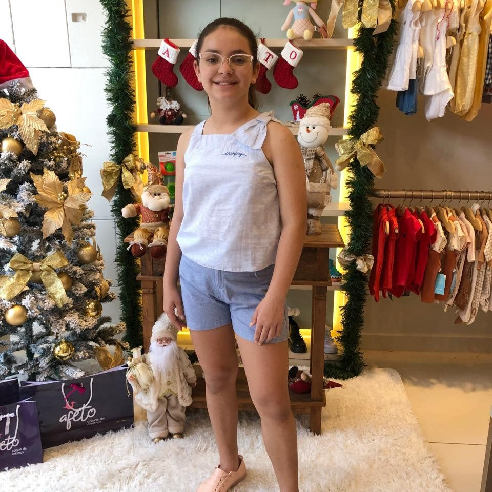Conjunto Regata Shorts Charpey Menina Tricoline Listrado Laco