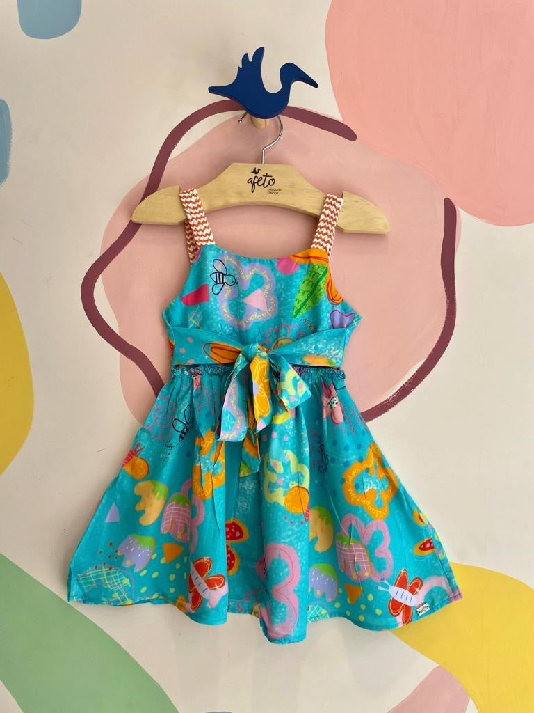 Vestido Regata Malagah Infantil menina Viscose Flores Abelhas