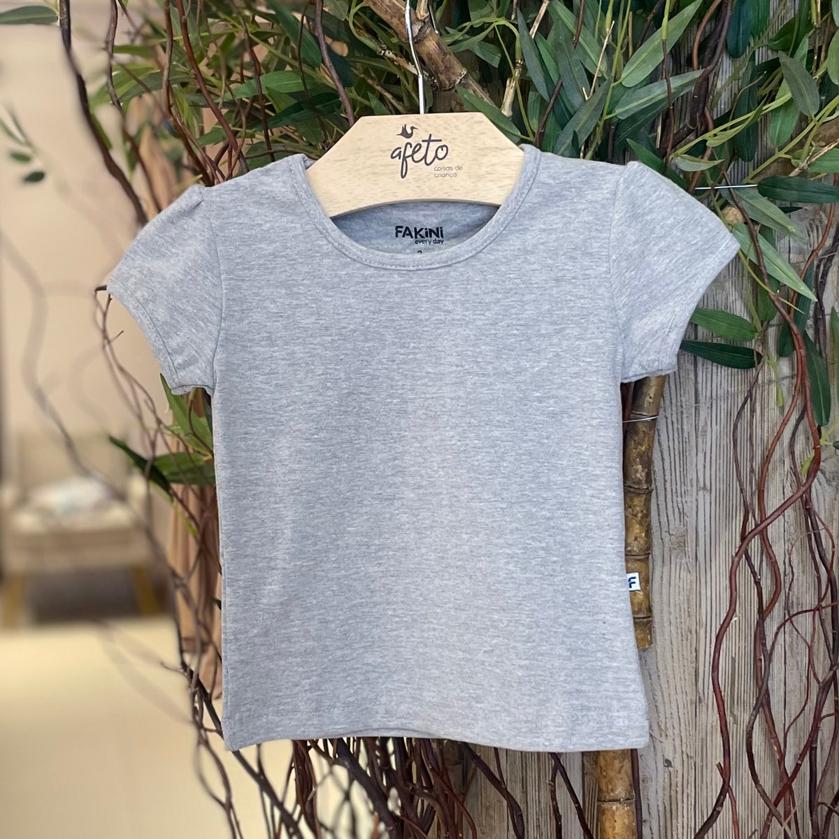 Blusa Manga Curta Fakini Infantil Fem Basica Cinza