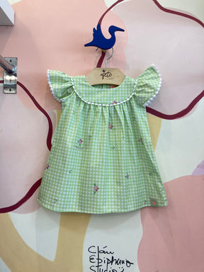 Vestido manga curta bebê menina Malagah Xadrez Tricoline