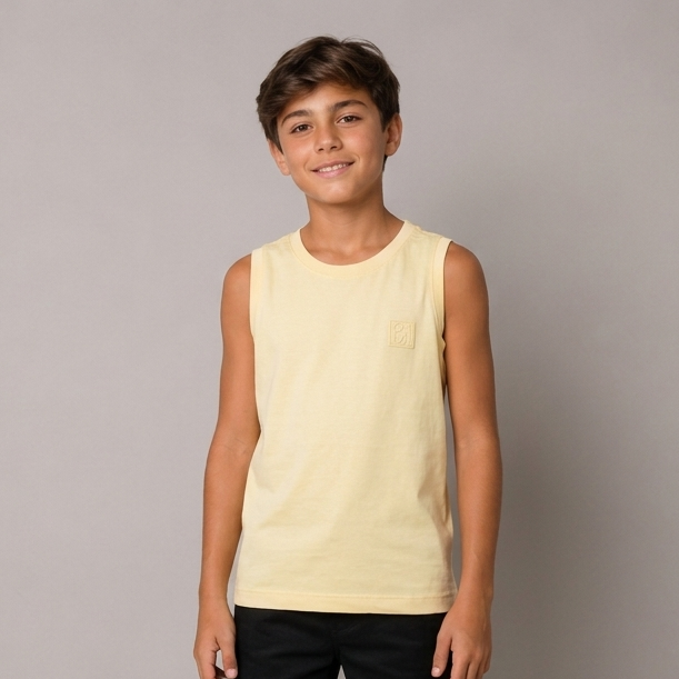 Camiseta Regata Onda Kids menino Liso Amarelo