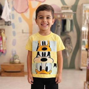 Camiseta Infantil Menino Manga Curta Amarela Pateta Pato Donald