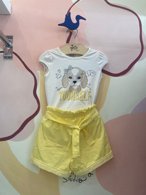 Conjunto Manga Curta Shorts Boca Grande Infantil menina Cachorrinha