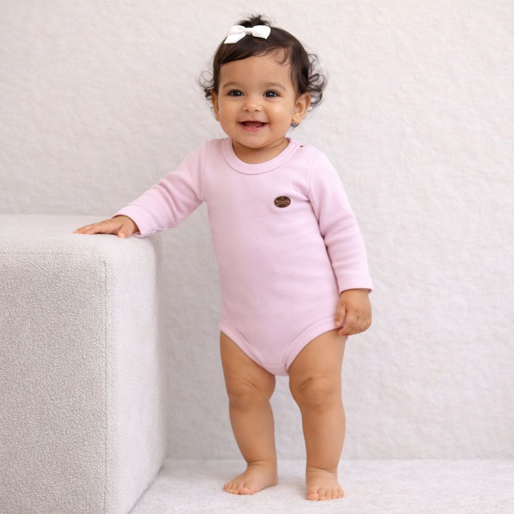 Body manga longa Mini & Co Fem Liso Rosa