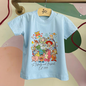 Camiseta Infantil Unissex Menino Menina Manga Curta Azul Toy Story Land