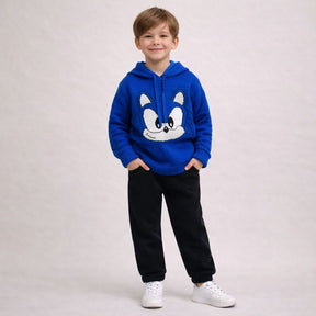 Blusa Tricot Infantil Inverno Capuz com Bolso Sonic Azul