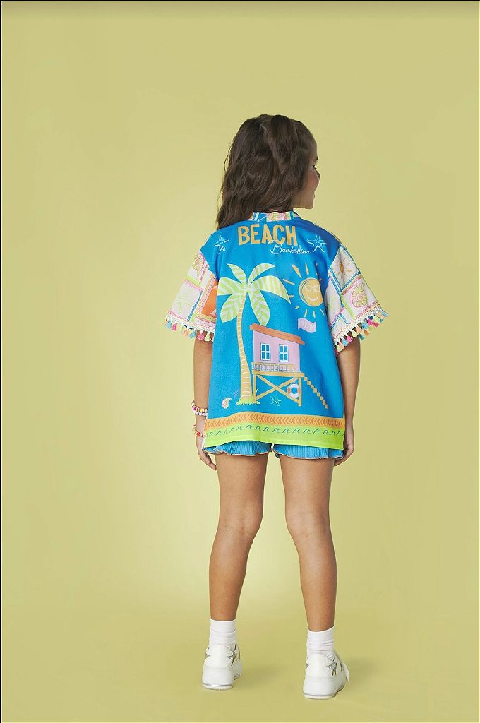 Kimono Manga Curta Bambolina Infantil menina Beach Coqueiros