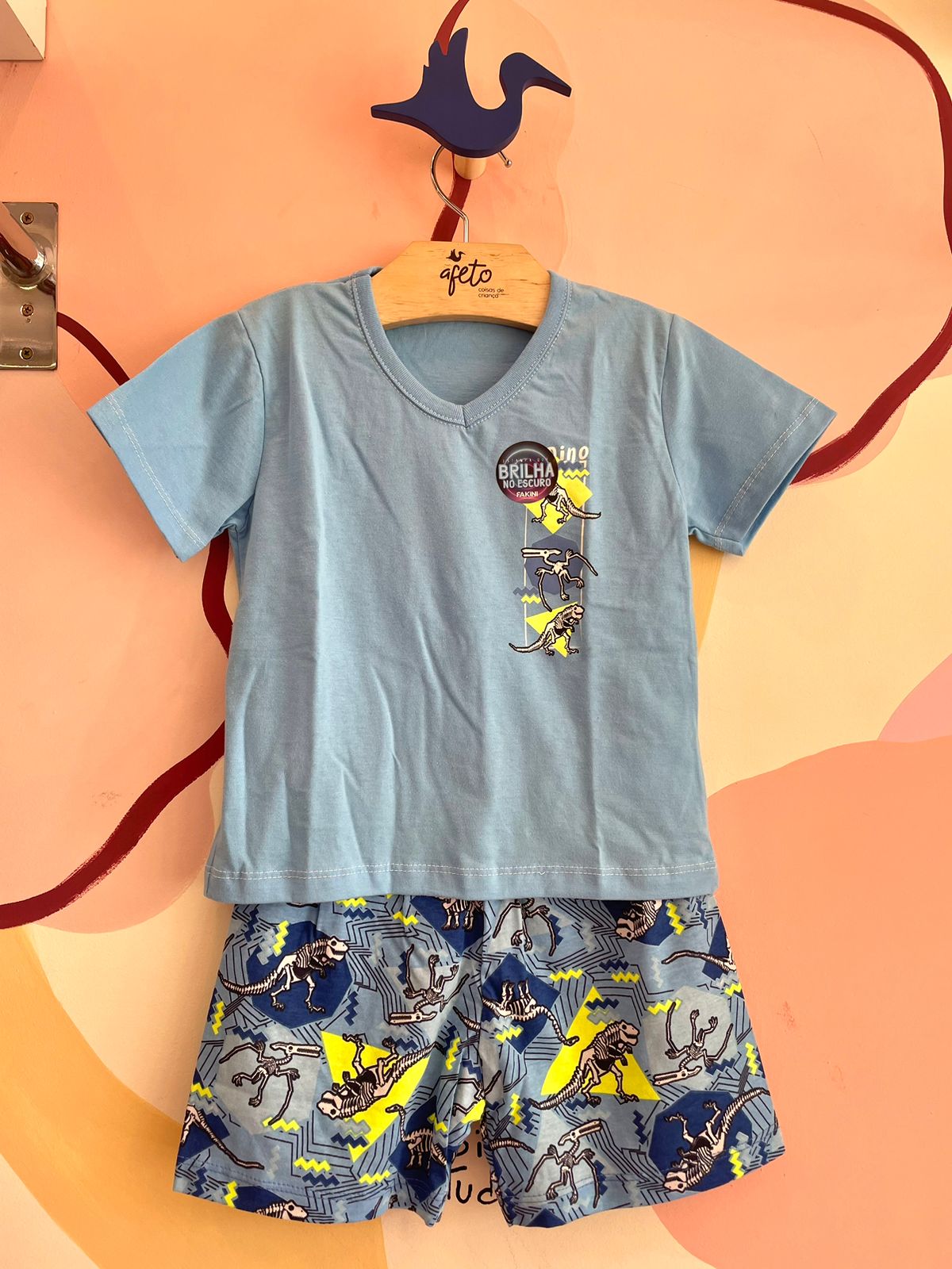 Pijama Manga Curta Shorts Infantil Menino Dino