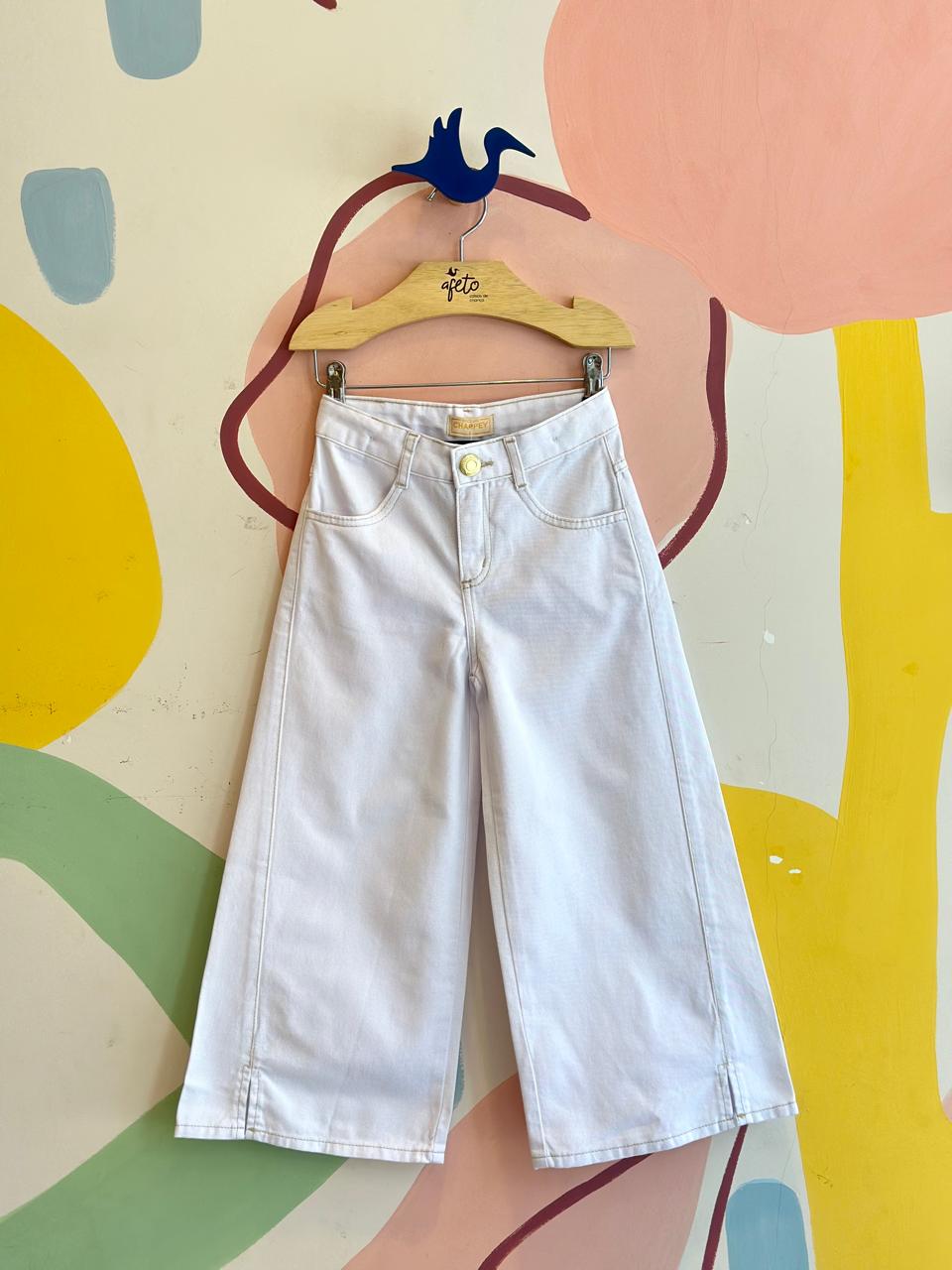 Calça Charpey Menina Infantil Wide Sarja Branco