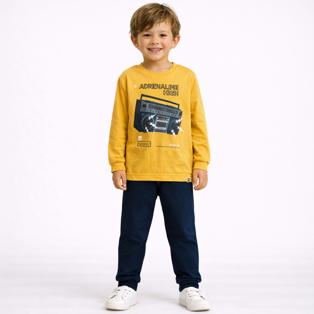 Conjunto Infantil Masculino Manga Longa Calça Moletinho Menino Radio Caramelo Marinho