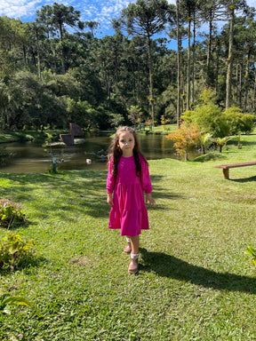 Vestido manga longa menina Momi Liso 3 Marias Strass Pink