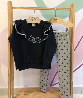 Conjunto Manga Longa Calça menina Love Cut Babados