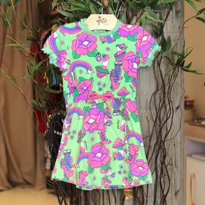 Vestido Manga Curta Momi menina Dino Neon