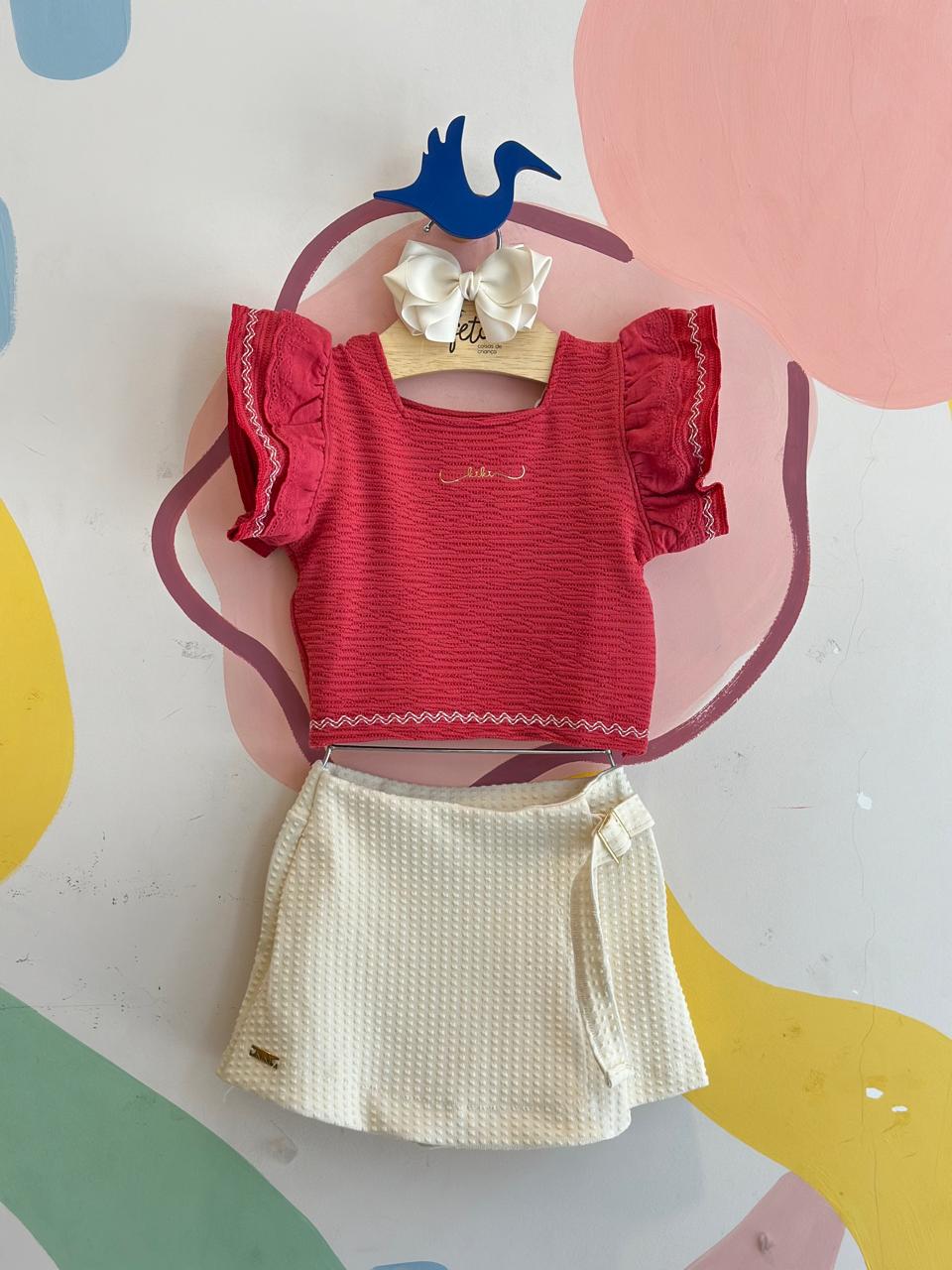 Conjunto Manga Curta Shorts Saia Kiki Xodo Menina Renda