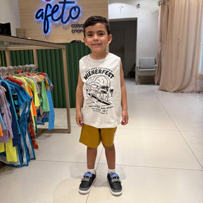 Conjunto Regata Bermuda menino Cachorro Surfista Cinza Chumbo