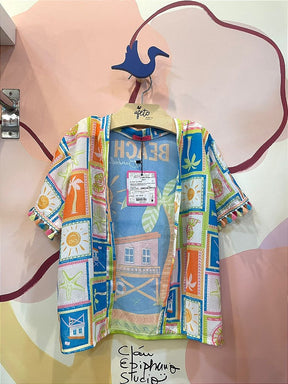 Kimono Manga Curta Bambolina Infantil menina Beach Coqueiros