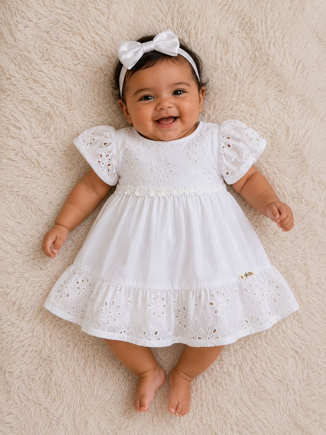 Vestido Manga Curta Bebe Momi menina Lasie com Tapa Fralda ( Não Acompanha Laço )