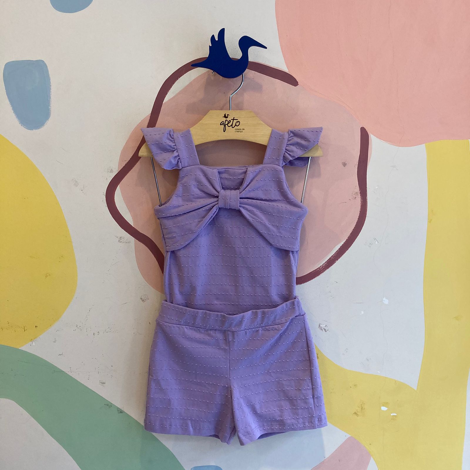Conjunto Manga Curta Shorts menina Laco Pipoquinha Lilas