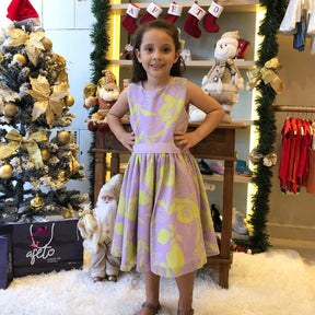 Vestido regata menina Tule Flores Roxo Verde