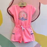 Conjunto Manga Curta Shorts Kaiani Infantil Fem Neon Follow Dream