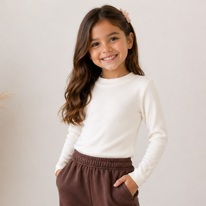Blusa Feminina Infantil Canelada Flanelada Menina Manga Longa Off White Bella