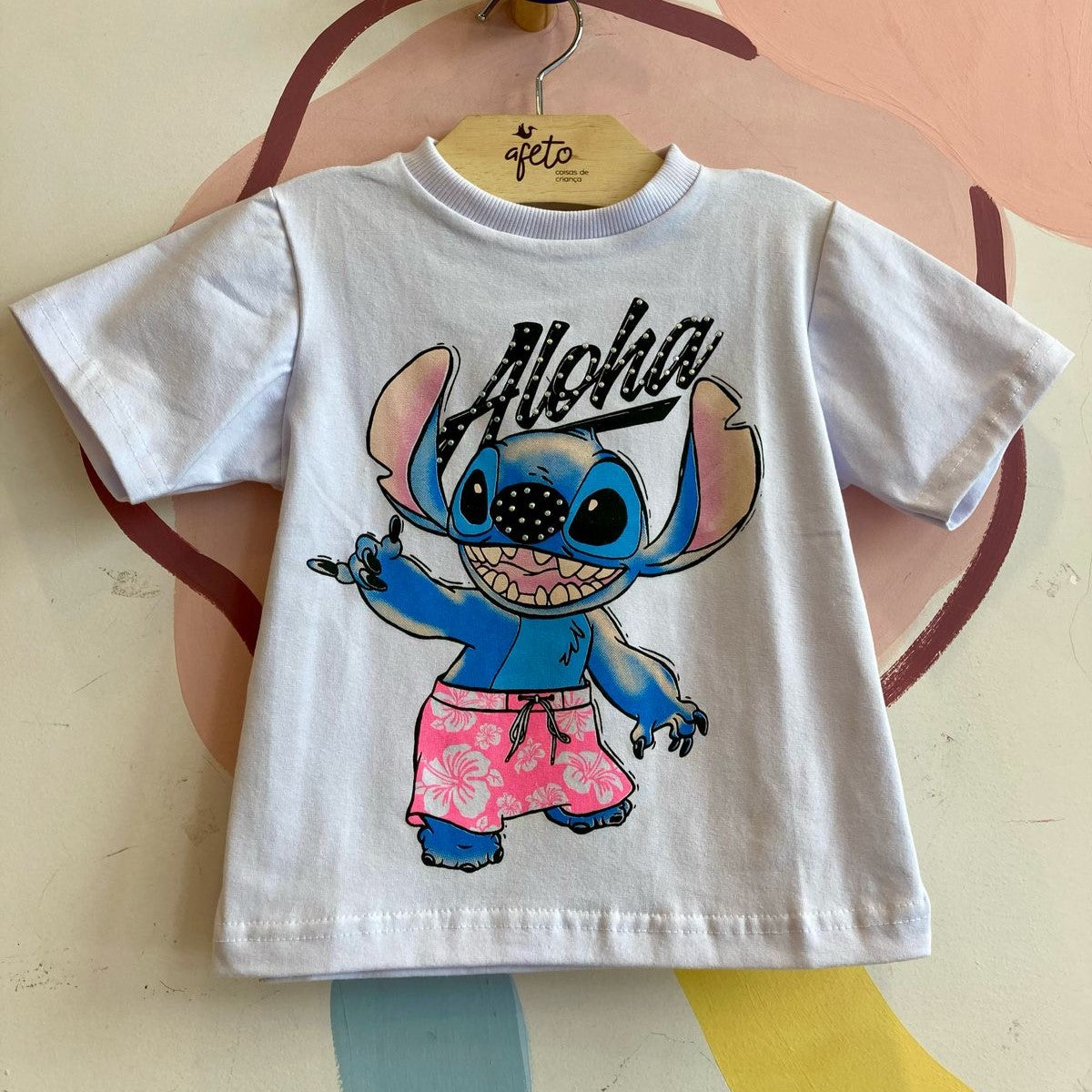 Blusa manga curta Disney menina Stitch Aloha