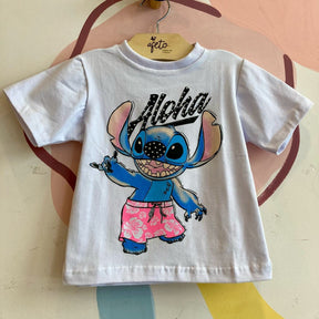 Blusa manga curta Disney menina Stitch Aloha