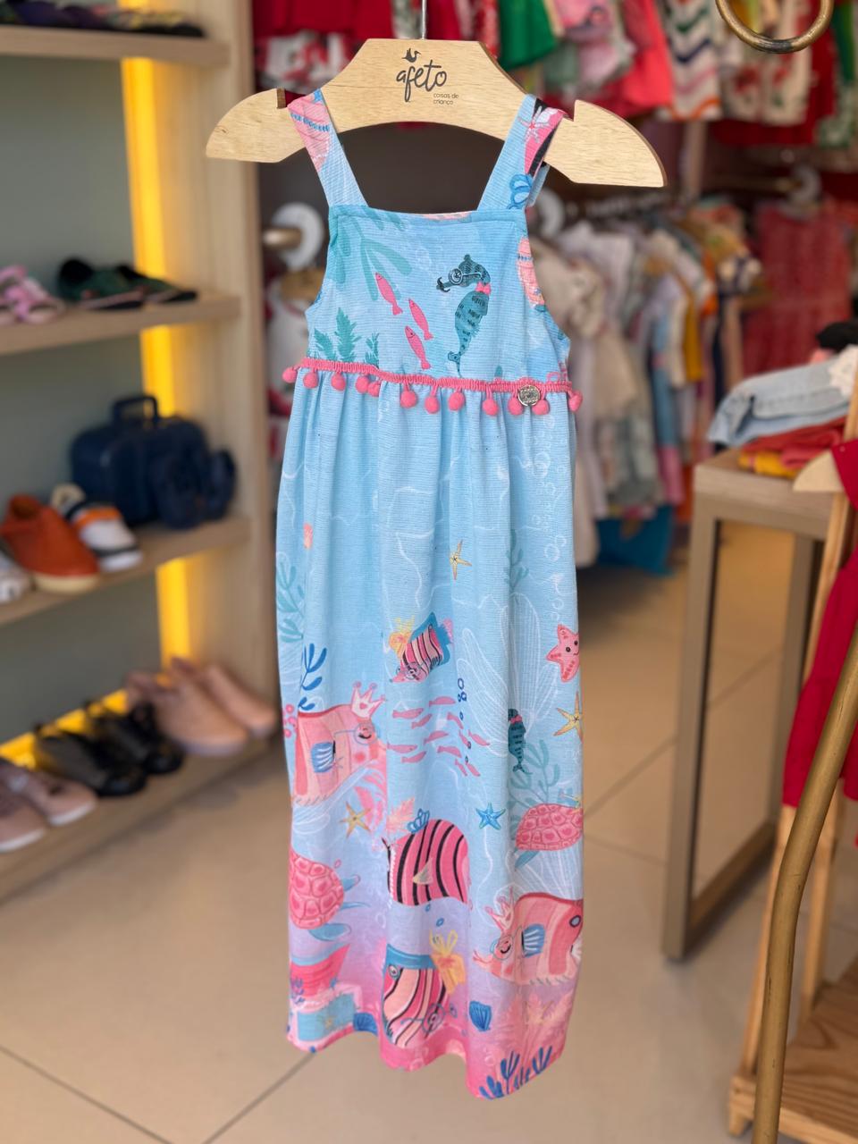 Vestido Longo menina Mon Sucre Fundo Do Mar