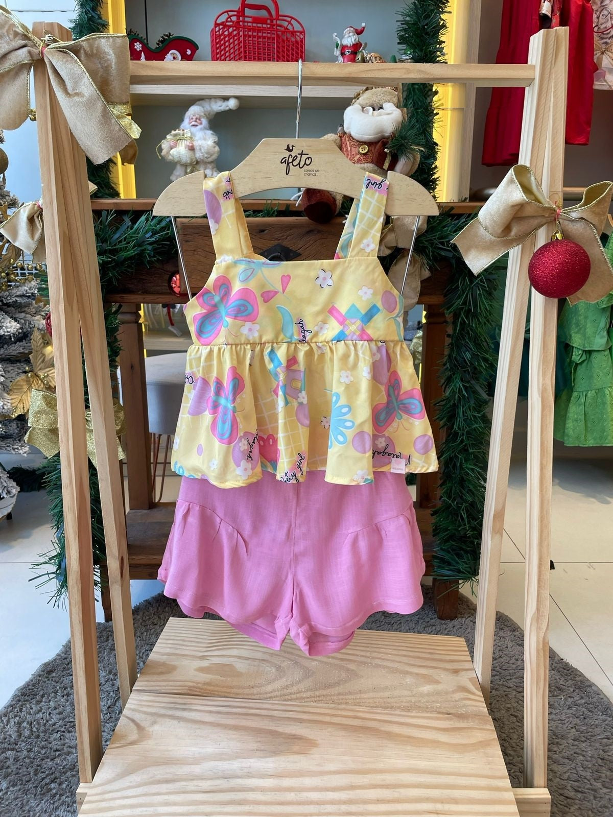 Conjunto Regata Shorts Malagah Infantil menina Gode Flores Borboletas