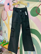 Calça Cargo Wid Leg Infantil Menina Jeans Preto Estonado