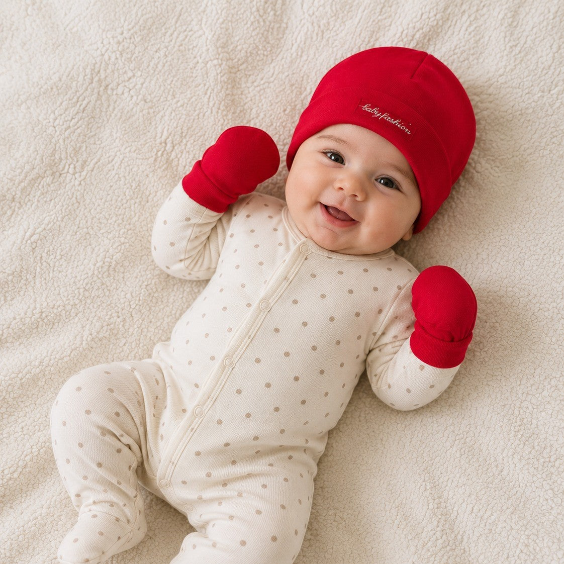 Kit 2 peças Touca e Luva Suedine Vermelho Bebê Baby Fashion