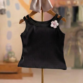 Blusa Infantil Menina Regata Flor Preto Bia