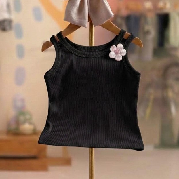 Blusa Infantil Menina Regata Flor Preto Bia