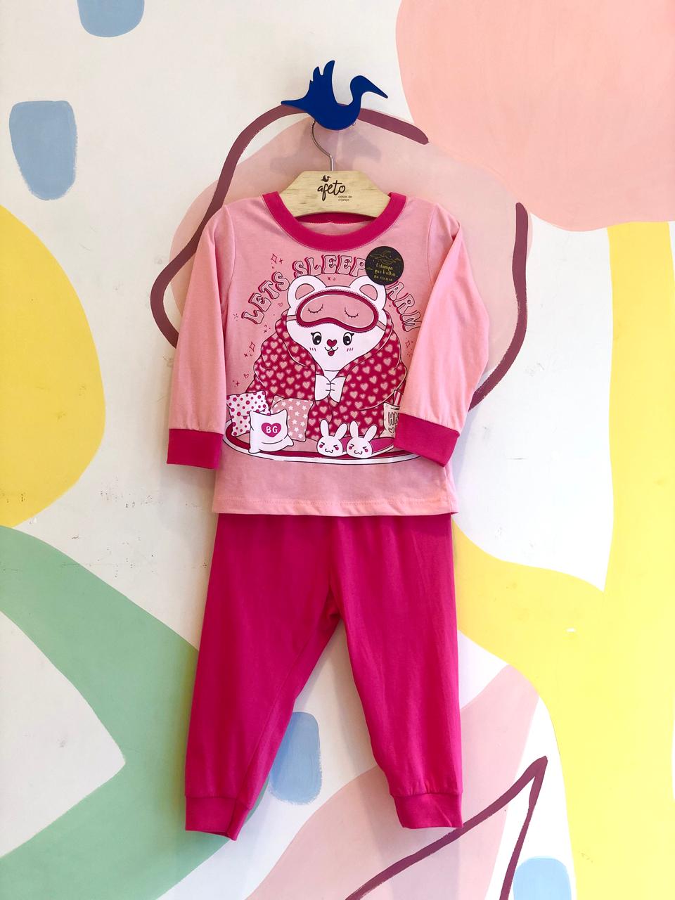 Pijama Manga Longa Menina Calça Ursinha Boca Grande