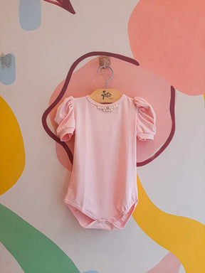 Body Manga Curta Yoyo Infantil Fem Manga Bufante Perolas