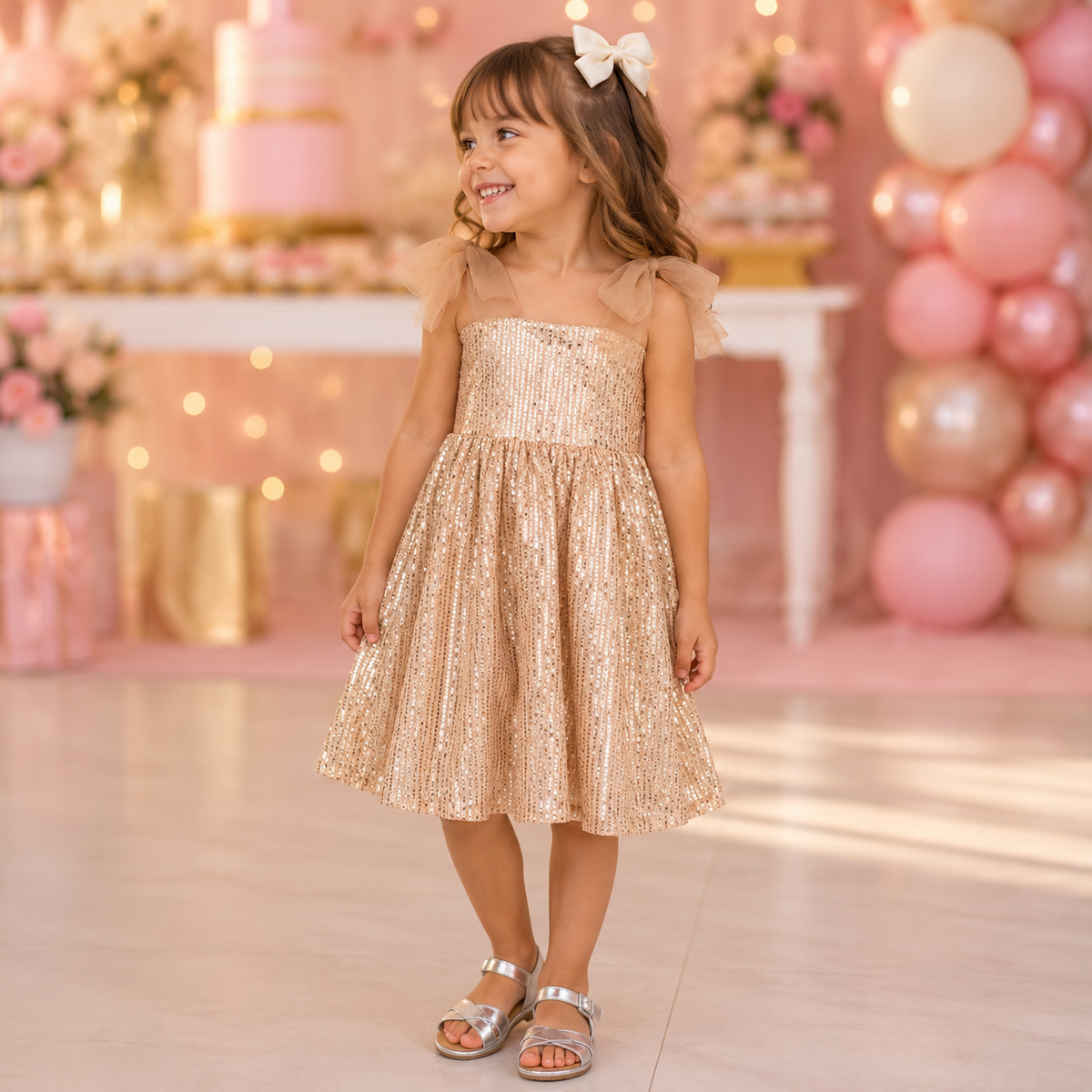 Vestido Regata Menina You+Me Paetê Nude
