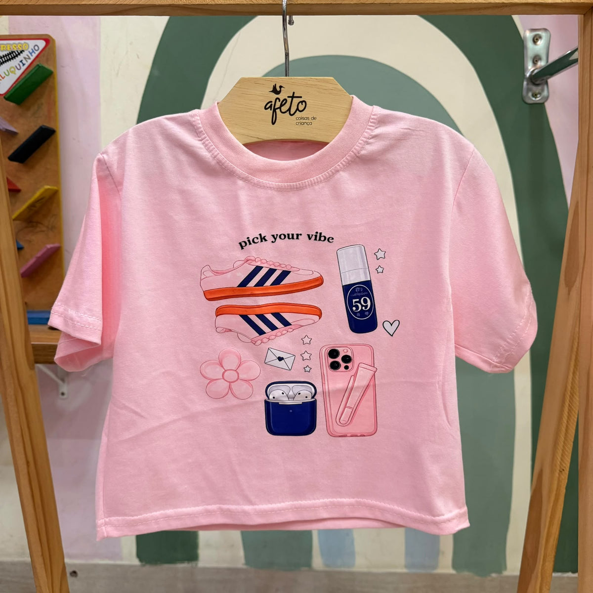 Blusa Infantil Feminina Manga Curta Tenis Pick Your Vibe Rosa