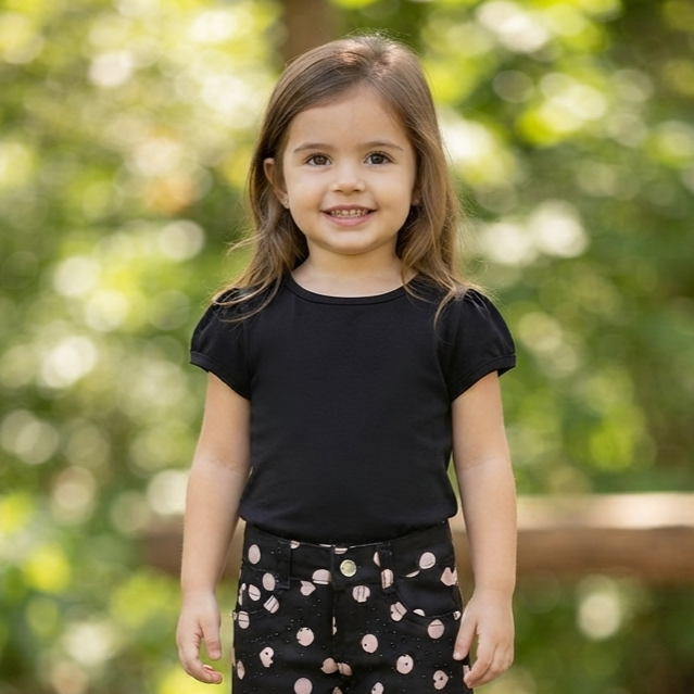 Blusa Manga Curta Fakini Infantil Fem Basica Preta