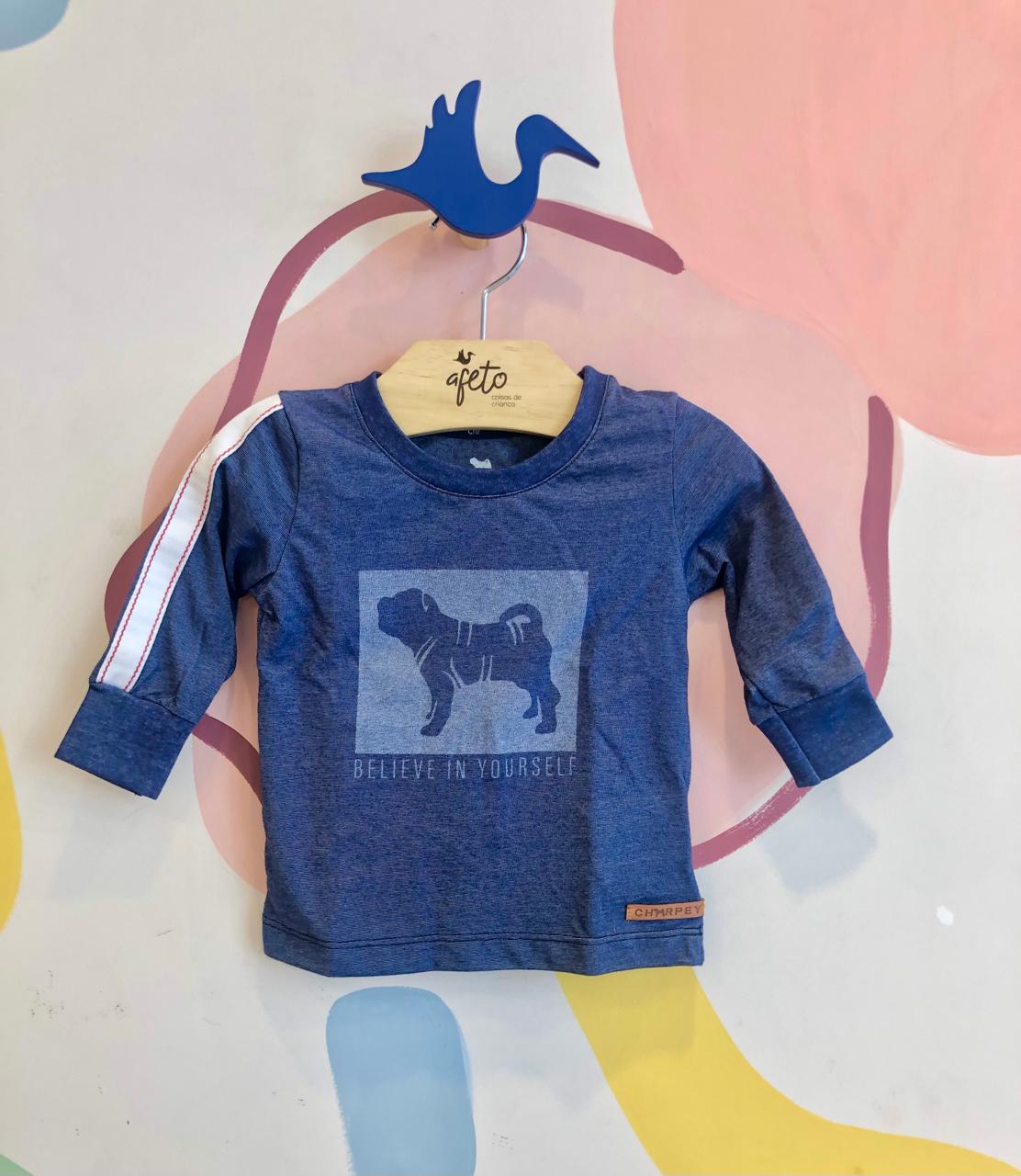 Camiseta Manga Longa Charpey Baby Menino Faixa Branca Mangas Jeans