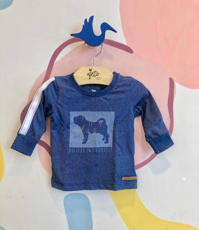 Camiseta Manga Longa Charpey Baby Menino Faixa Branca Mangas Jeans