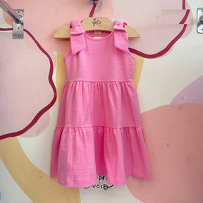 Vestido Regata menina Laco Ombro Pipoquinha Rosa